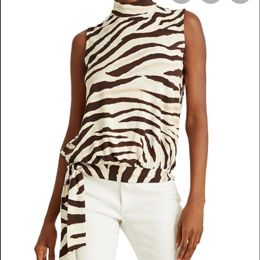 Ralph Lauren Brown and white zebra top